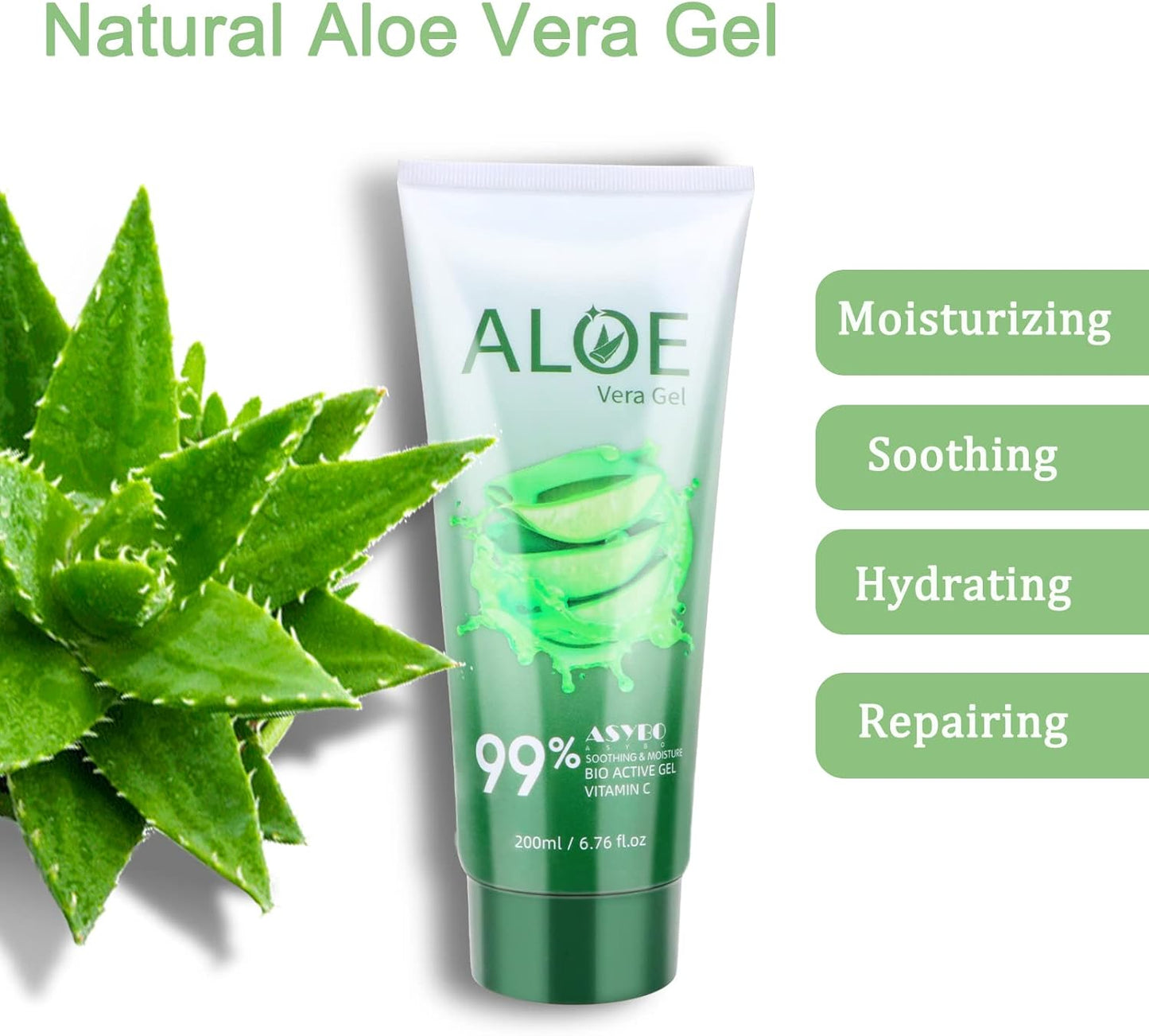 200X2 ML Gel Di Aloe Vera – Idratante Viso E Corpo Di Aloe Vera Pura 99% Organica, Crema Naturale Di Aloe per Pelle Secca, Scottature Solari, Acne, Lenitiva E Idratante