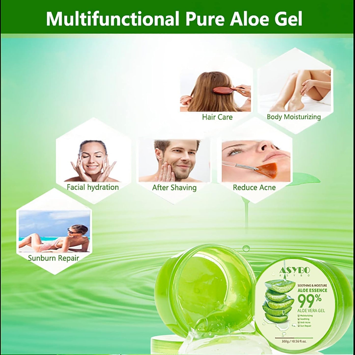 300 Ml Aloe Vera Gel - Crema Idratante Aloe Vera Pura Al 99% per Viso E Corpo, Crema Naturale All'Aloe per Pelli Secche, Scottature, Acne
