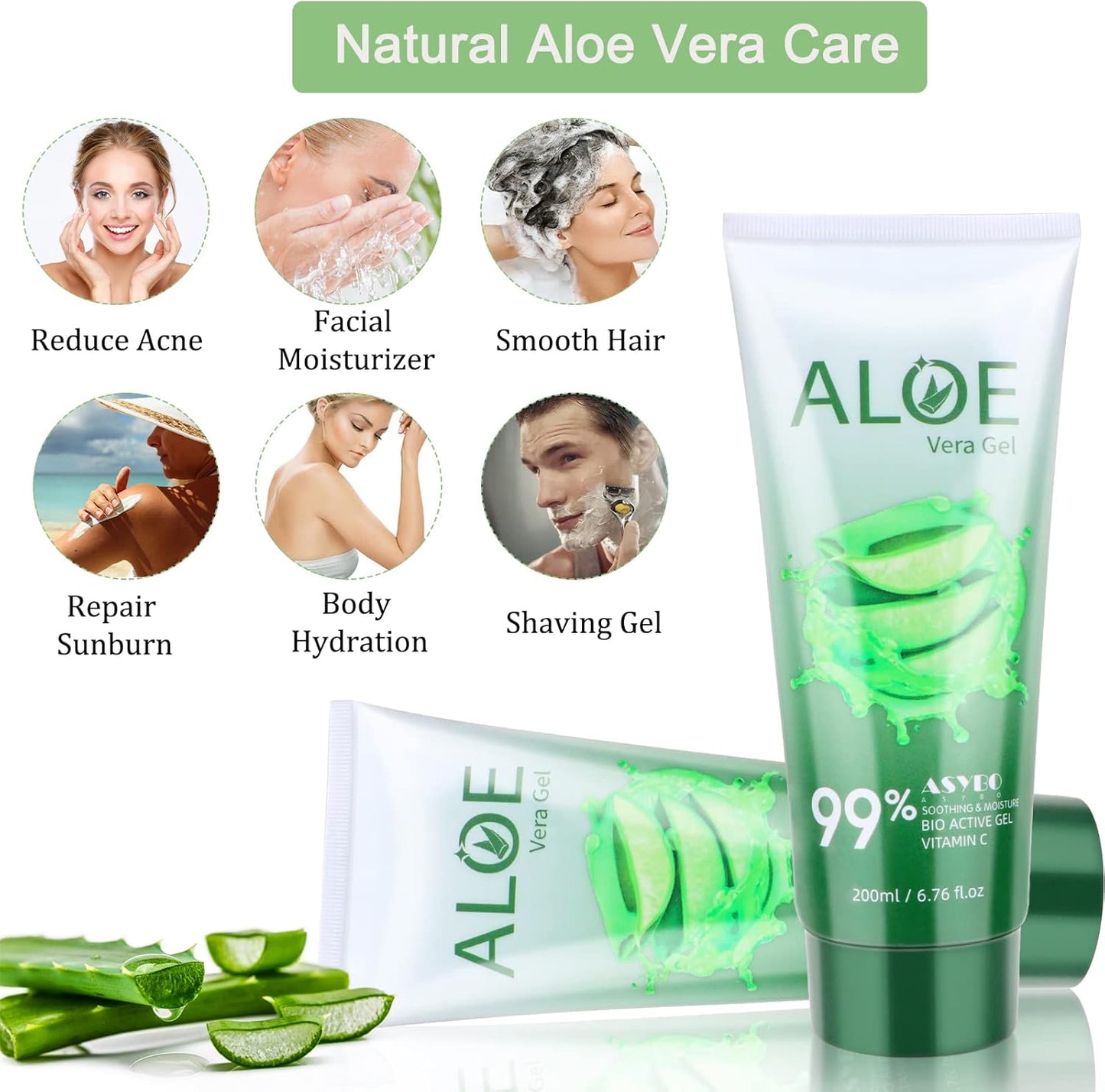200X2 ML Gel Di Aloe Vera – Idratante Viso E Corpo Di Aloe Vera Pura 99% Organica, Crema Naturale Di Aloe per Pelle Secca, Scottature Solari, Acne, Lenitiva E Idratante