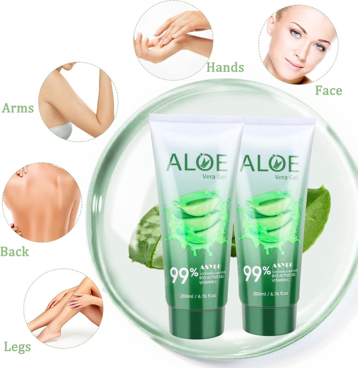 200X2 ML Gel Di Aloe Vera – Idratante Viso E Corpo Di Aloe Vera Pura 99% Organica, Crema Naturale Di Aloe per Pelle Secca, Scottature Solari, Acne, Lenitiva E Idratante