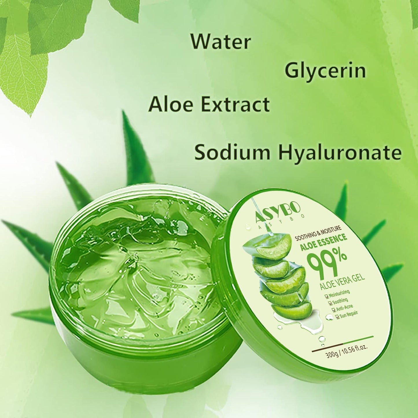 300 Ml Aloe Vera Gel - Crema Idratante Aloe Vera Pura Al 99% per Viso E Corpo, Crema Naturale All'Aloe per Pelli Secche, Scottature, Acne