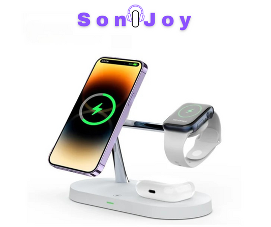 Sonojoy Caricatore Wireless 3 in 1: Supporto per iPhone 12, 13, 14, 15, 16, Stazione di Ricarica Rapida per Apple Watch 10, 9, 8, 7, 6, 5, 4 e AirPods 2, 3, Pro