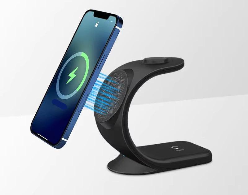 MagneticPower 2024 - La rivoluzionaria stazione di ricarica wireless 3 in 1 con potenza da 5 a 15W. Perfetta per il tuo smartphone, orologio smart e auricolari, è anche un pratico supporto per il telefono. Elegante, potente e pronta a semplificare la tua vita!