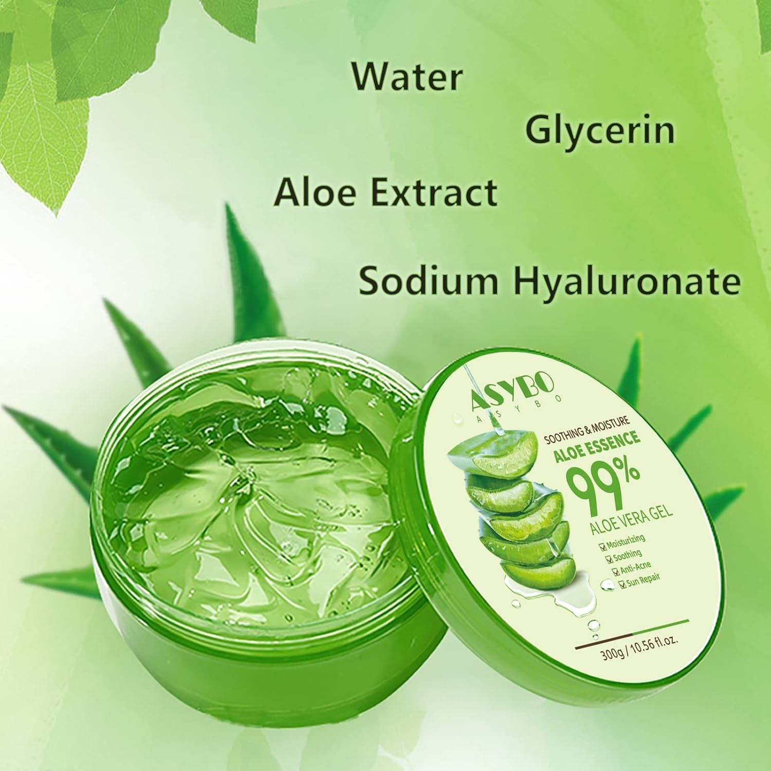 300 Ml Aloe Vera Gel - Crema Idratante Aloe Vera Pura Al 99% per Viso E Corpo, Crema Naturale All'Aloe per Pelli Secche, Scottature, Acne