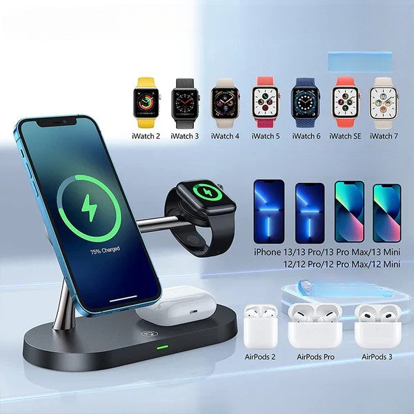 Sonojoy Caricatore Wireless 3 in 1: Supporto per iPhone 12, 13, 14, 15, 16, Stazione di Ricarica Rapida per Apple Watch 10, 9, 8, 7, 6, 5, 4 e AirPods 2, 3, Pro